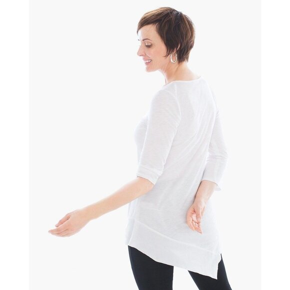 Chicos Zenergy Karsyn Solid Tunic V-Neck Top White Slub Knit Size 2 (US Size L) - Picture 7 of 7